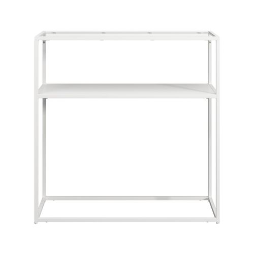 Table Console Métal Verre Trempé 80 X 80 X 30 Cm Blanc Transparent 03_0008580