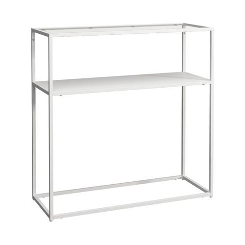 Table Console Métal Verre Trempé 80 X 80 X 30 Cm Blanc Transparent 03_0008580