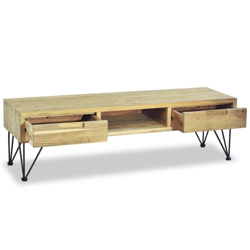 Meuble Télé Buffet TV Télévision Design Pratique 120 Cm Teck Massif Beige 2502249