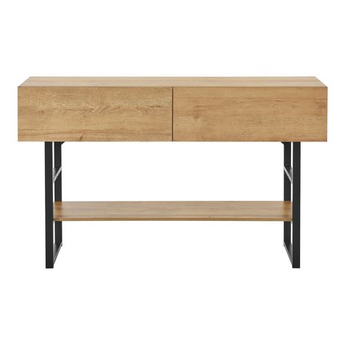 Table Console Métal 75 X 120 X 30 Cm Noir Effet Chêne 03_0008597