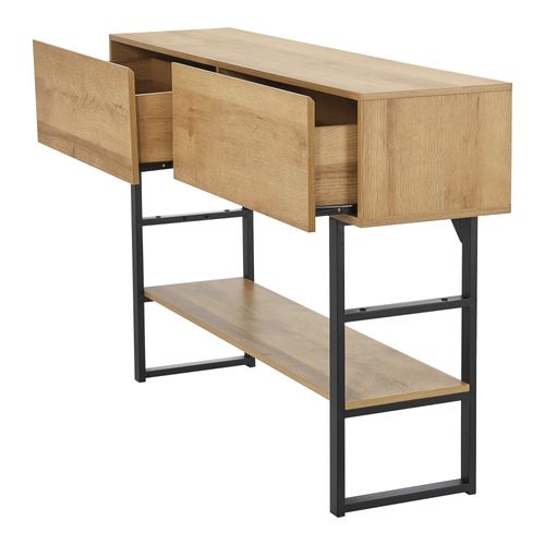 Table Console Métal 75 X 120 X 30 Cm Noir Effet Chêne 03_0008597