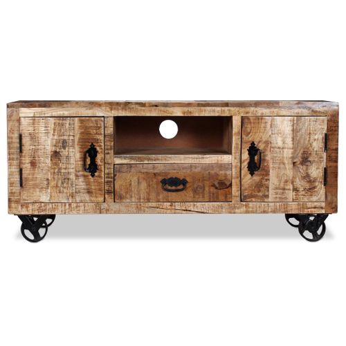 Meuble Télé Buffet TV Télévision Design Pratique Bois De Manguier Brut 120 Cm 2502131