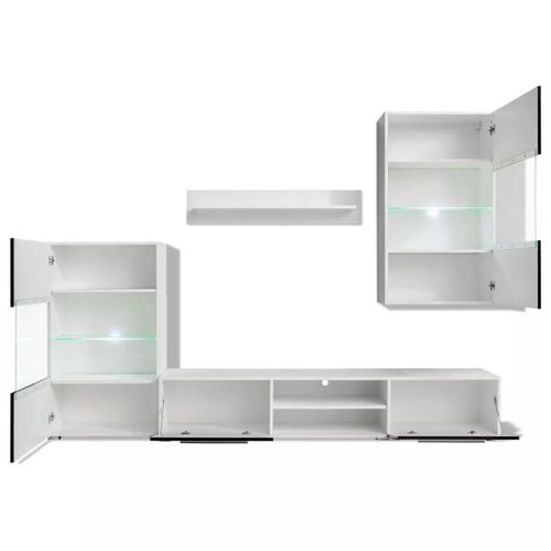 Meuble Télé Buffet TV Télévision Design Pratique Mural 5 Pièces Avec Éclairage LED No