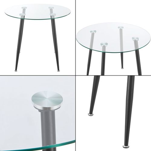 Table De Salle à Manger Ronde Verre Trempé Acier 75 X 87 Cm Transparent Noir 03_00087