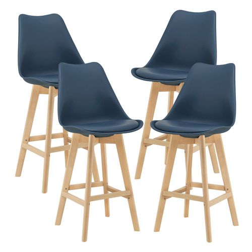 Lot De 4 Tabourets De Bar Plastique Synthétique Hêtre 105 X 48 X 58 Cm Bleu 03_000871