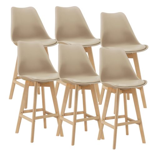 Lot De 6 Tabourets De Bar Plastique Synthétique Hêtre 105 X 48 X 58 Cm Beige 03_00087