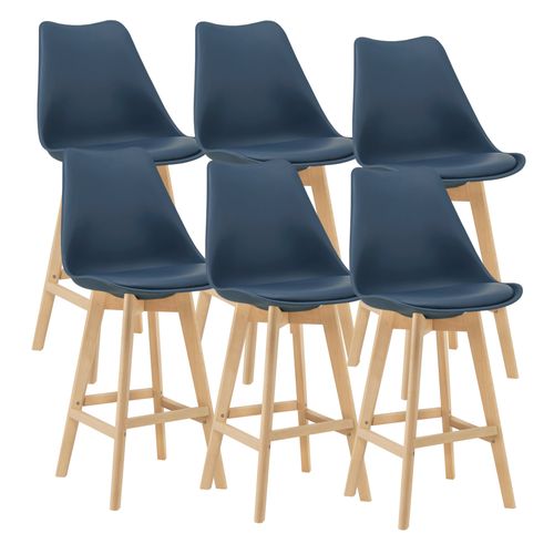 Lot De 6 Tabourets De Bar Plastique Synthétique Hêtre 105 X 48 X 58 Cm Bleu 03_000872