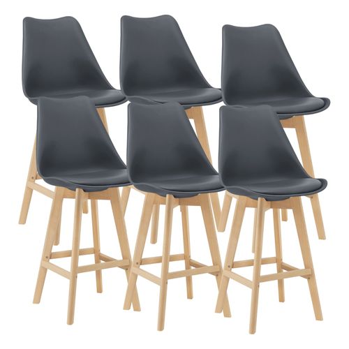 Lot De 6 Tabourets De Bar Plastique Synthétique Hêtre 105 X 48 X 58 Cm Gris 03_000872
