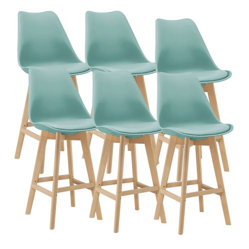 Lot De 6 Tabourets De Bar Plastique Synthétique Hêtre 105x48x58 Cm Menthe 03_0008727