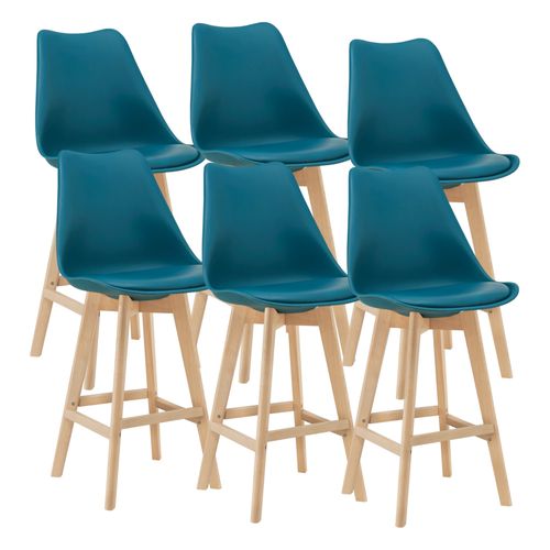 Lot De 6 Tabourets De Bar Plastique Synthétique Hêtre 105x48x58 Cm Turquoise 03_00087