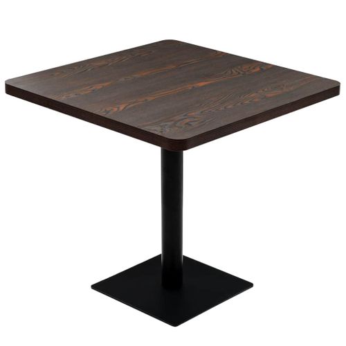 Table Haute Mange Debout Bar Bistrot Mdf Et Acier Carré 80 X 80 Cm Frêne Foncé Marron