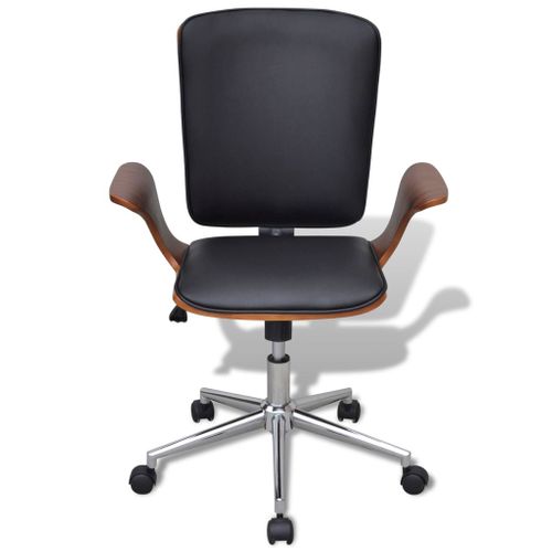 Fauteuil Chaise Chaise De Bureau Rotative En Bois Cintré Avec Revêtement En Faux Cuir