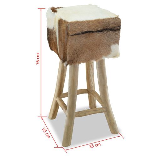 Tabouret De Bar Design Chaise Siège Cuir Véritable Teck Carré 1202084