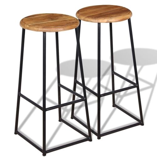 Lot De Deux Tabourets De Bar Design Chaise Siège Teck Massif Marron 1202160