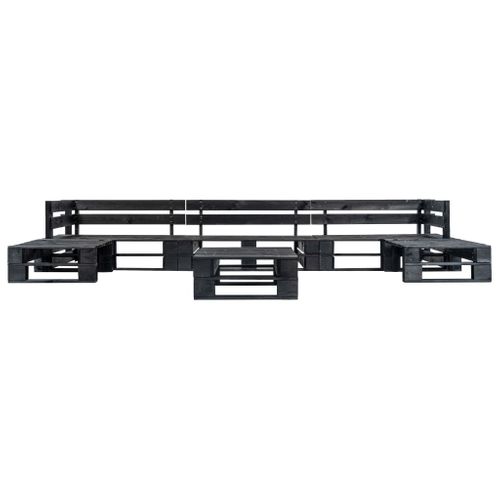 Salon De Jardin Meuble D'extérieur Ensemble De Mobilier Palette 6 Pièces Noir Bois 02