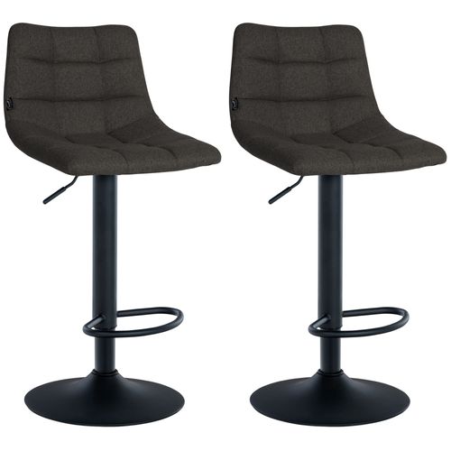 Lot De 2 Tabourets De Bar En Tissu Gris Foncé Base Métal Noir Réglable En Hauteur Et Repose-pieds