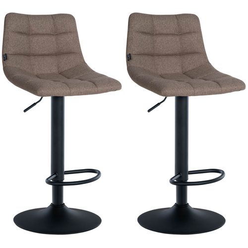 Lot De 2 Tabourets De Bar En Tissu Taupe Base Métal Noir Réglable En Hauteur Et Repose-pieds Tdb10