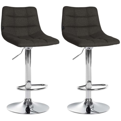 Lot De 2 Tabourets De Bar En Tissu Gris Foncé Base Métal Chromé Réglable En Hauteur Et Repose-pied