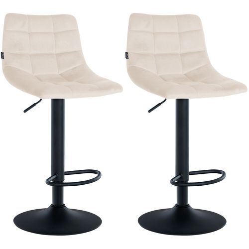 Lot De 2 Tabourets De Bar En Velours Crème Base Métal Noir Réglable En Hauteur Et Repose-pieds Tdb