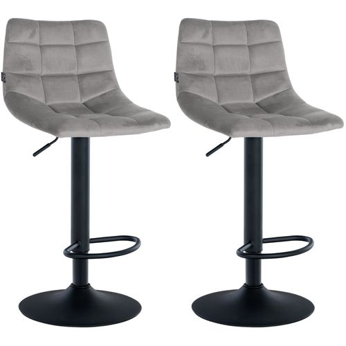 Lot De 2 Tabourets De Bar En Velours Gris Base Métal Noir Réglable En Hauteur Et Repose-pieds Tdb1