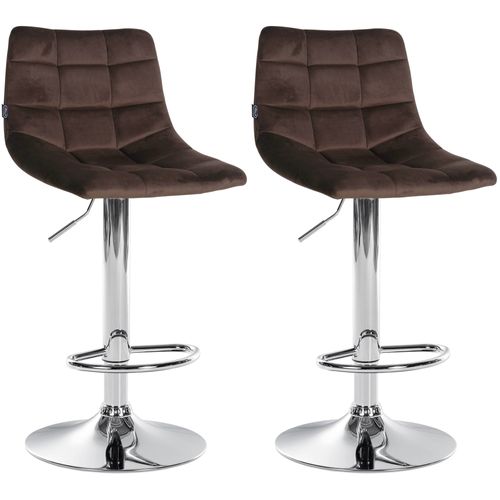 Lot De 2 Tabourets De Bar En Velours Marron Base Métal Chromé Réglable En Hauteur Et Repose-pieds
