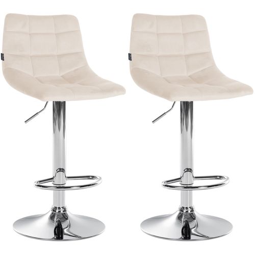 Lot De 2 Tabourets De Bar En Velours Crème Base Métal Chromé Réglable En Hauteur Et Repose-pieds