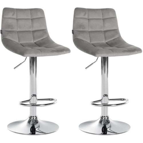 Lot De 2 Tabourets De Bar En Velours Gris Base Métal Chromé Réglable En Hauteur Et Repose-pieds