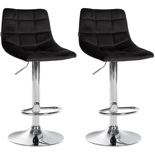 Lot De 2 Tabourets De Bar En Velours Noir Base Métal Chromé Réglable En Hauteur Et Repose-pieds Td