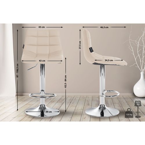 Lot De 2 Tabourets De Bar En Synthétique Crème Base Métal Chromé Réglable En Hauteur Et Repose-pieds