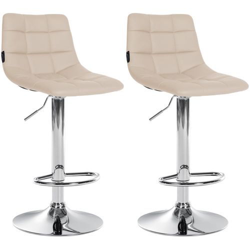 Lot De 2 Tabourets De Bar En Synthétique Crème Base Métal Chromé Réglable En Hauteur Et Repose-pieds