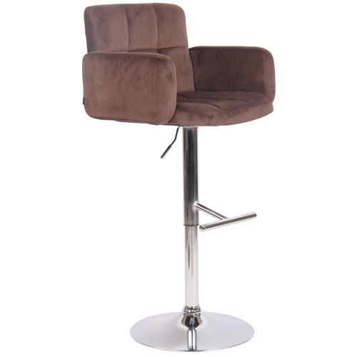 Tabouret De Bar Pivotant En Velours Marron Et Métal Chromé Avec Accoudoirs Repose-pieds Et Dossier