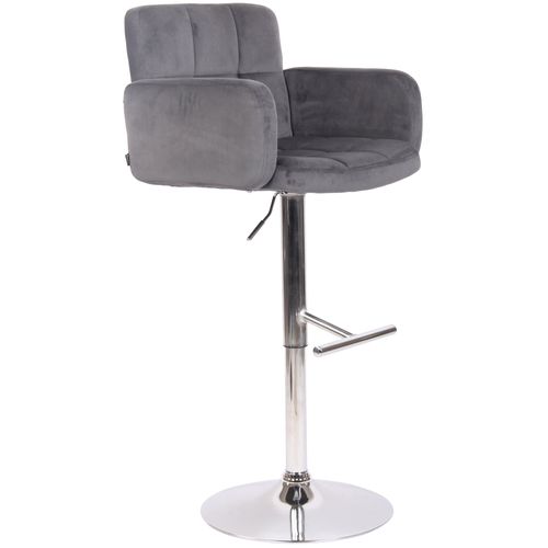 Tabouret De Bar Pivotant En Velours Gris Foncé Et Métal Chromé Avec Accoudoirs Repose-pieds
