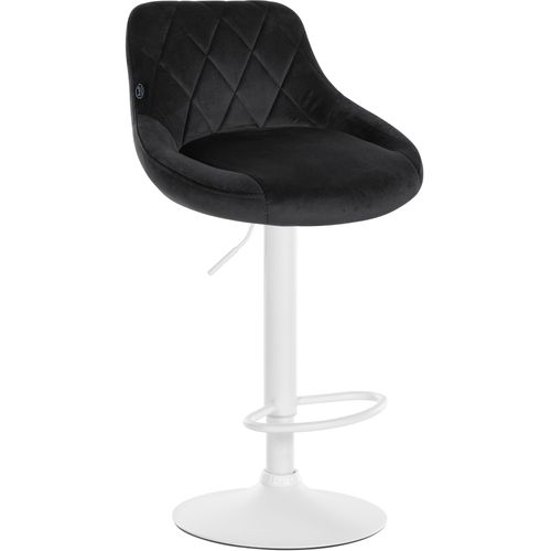 Tabouret De Bar En Velours Noir Coutures Décoratives Pivotant Support Métal Blanc Tdb10661
