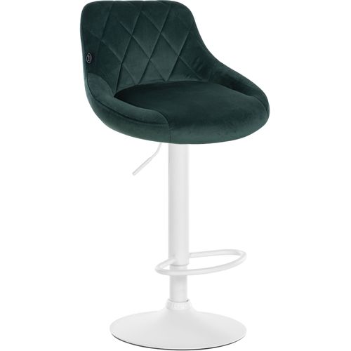 Tabouret De Bar En Velours Vert Coutures Décoratives Pivotant Support Métal Blanc Tdb10662