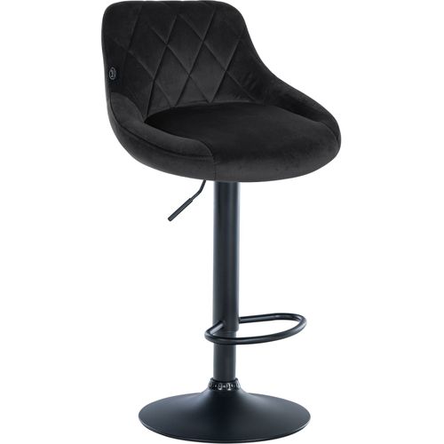 Tabouret De Bar En Velours Gris Foncé Coutures Décoratives Pivotant Support Métal Noir Tdb10664