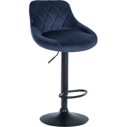 Tabouret De Bar En Velours Bleu Coutures Décoratives Pivotant Support Métal Noir Tdb10665