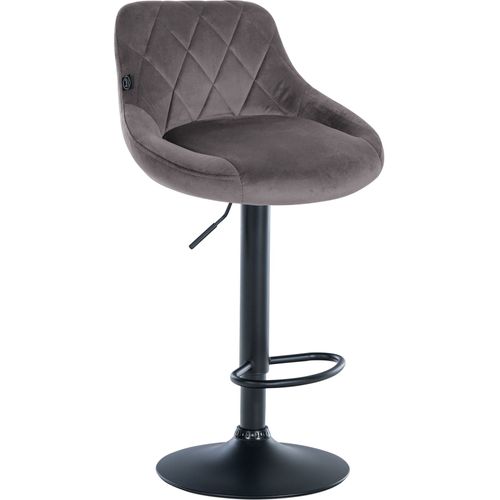 Tabouret De Bar En Velours Gris Coutures Décoratives Pivotant Support Métal Noir Tdb10666