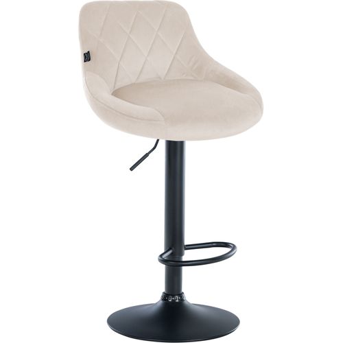 Tabouret De Bar En Velours Crème Coutures Décoratives Pivotant Support Métal Noir Tdb10668