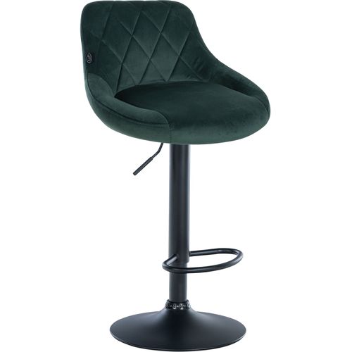 Tabouret De Bar En Velours Vert Coutures Décoratives Pivotant Support Métal Noir Tdb10670