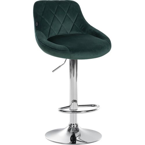 Tabouret De Bar En Velours Vert Coutures Décoratives Pivotant Support Métal Chromé Tdb10677