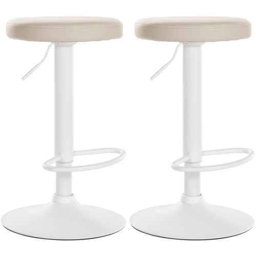 Lot De 2 Tabourets De Bar Design Simple Avec Assise En Synthétique Crème Et Cadre Métal Blanc Tdb1