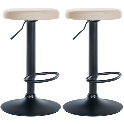Lot De 2 Tabourets De Bar Design Simple Avec Assise En Synthétique Crème Et Cadre Métal Noir Tdb10