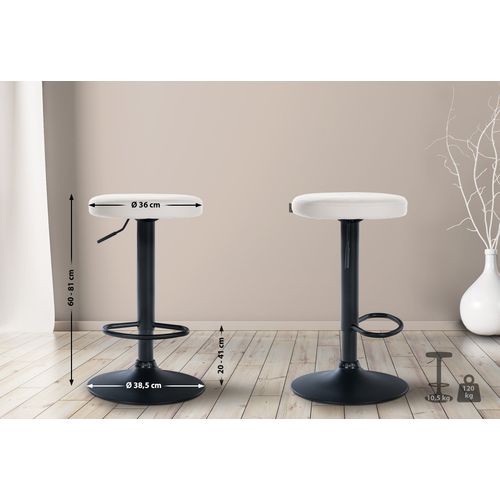 Lot De 2 Tabourets De Bar Design Simple Avec Assise En Synthétique Blanc Et Cadre Métal Noir Tdb10
