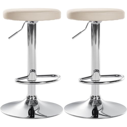 Lot De 2 Tabourets De Bar Design Simple Avec Assise En Synthétique Crème Et Cadre Métal Chromé Tdb