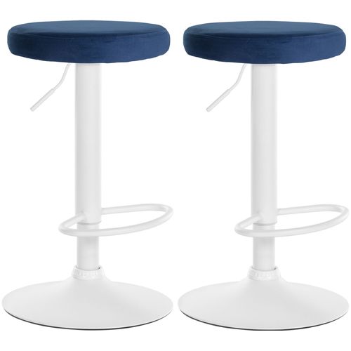 Lot De 2 Tabourets De Bar Avec Assise En Tissu Velours Bleu Et Cadre Métal Blanc Tdb10696