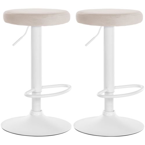 Lot De 2 Tabourets De Bar Avec Assise En Tissu Velours Crème Et Cadre Métal Blanc Tdb10698