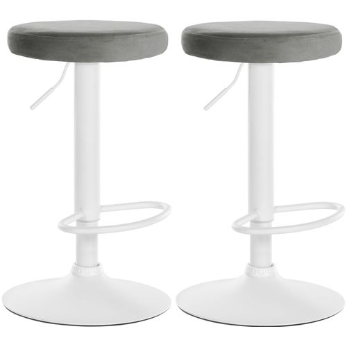 Lot De 2 Tabourets De Bar Avec Assise En Tissu Velours Gris Et Cadre Métal Blanc Tdb10700