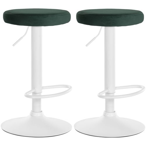 Lot De 2 Tabourets De Bar Avec Assise En Tissu Velours Vert Et Cadre Métal Blanc Tdb10701