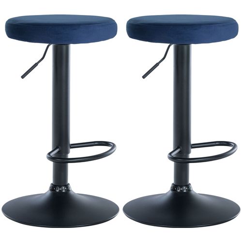 Lot De 2 Tabourets De Bar Avec Assise En Tissu Velours Bleu Et Cadre Métal Noir Tdb10704
