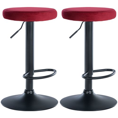 Lot De 2 Tabourets De Bar Avec Assise En Tissu Velours Rouge Et Cadre Métal Noir Tdb10709